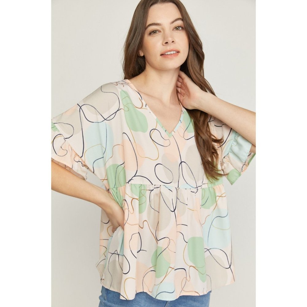 Entro Abstract Peplum Top, Peach - Picture 3 of 7